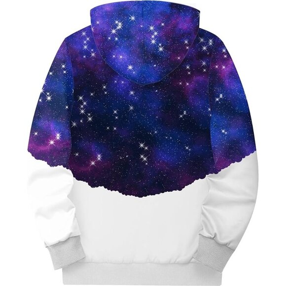 Galaxy Print Heavyweight Fleece Hoodie Jacket Medium Full Zip Sherpa Sweatshirt - Picture 3 of 4